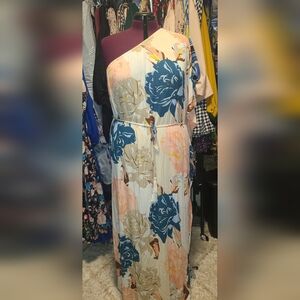 Cato One Shoulder Floral Maxi Dress - Blue, Pink, Tan